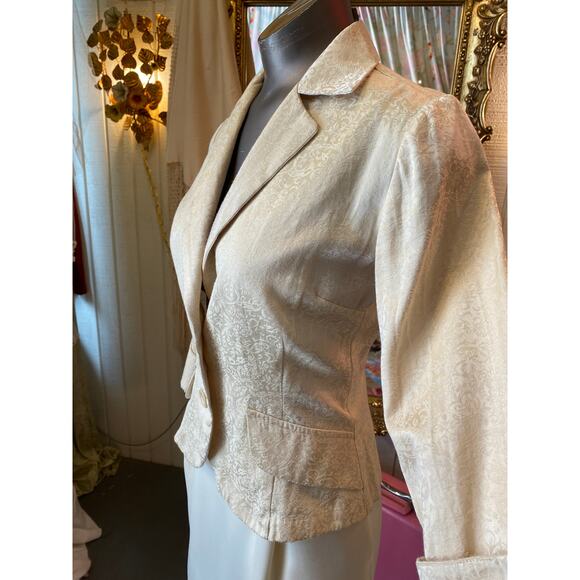 vintage y2k cream brocade fitted suit jacket s/m wedding formal rehearsal dinner - Picture 5 of 7